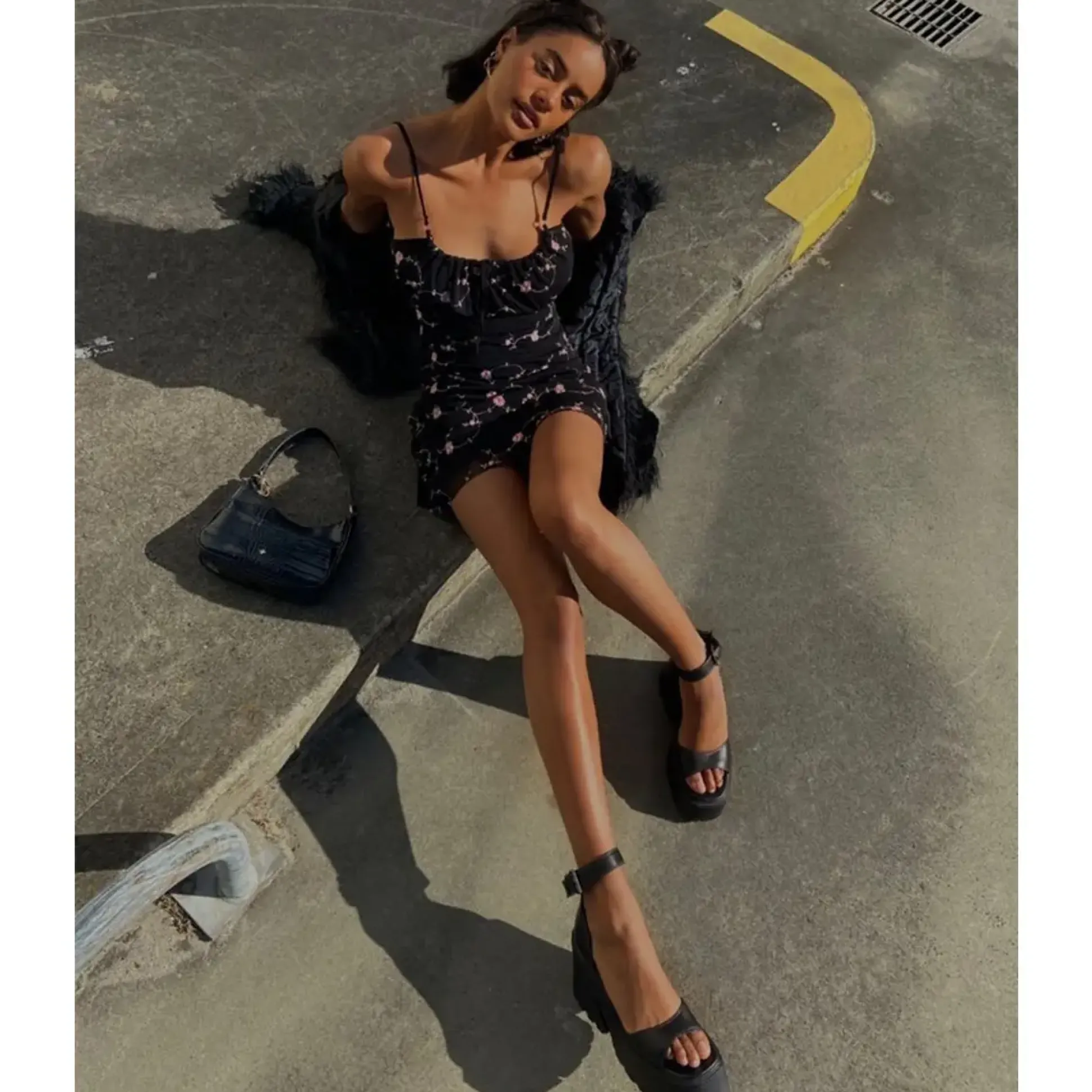 Flaws Black Leather Sandal