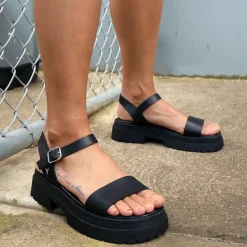 Linger Black Leather Sandal