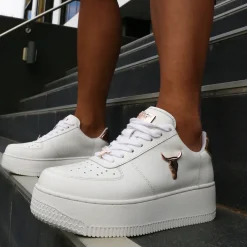 Rich White Leather Rose Gold Metallic Sneaker