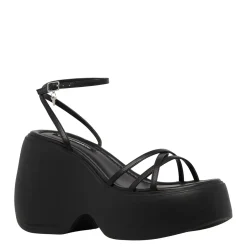 Soulmate Black Platform Leather Sandal