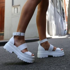 Thrilled White Leather Sandal